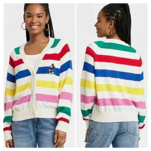 NWT Unisex Disney 100 Striped Mickey Graphic Button Up Cardigan